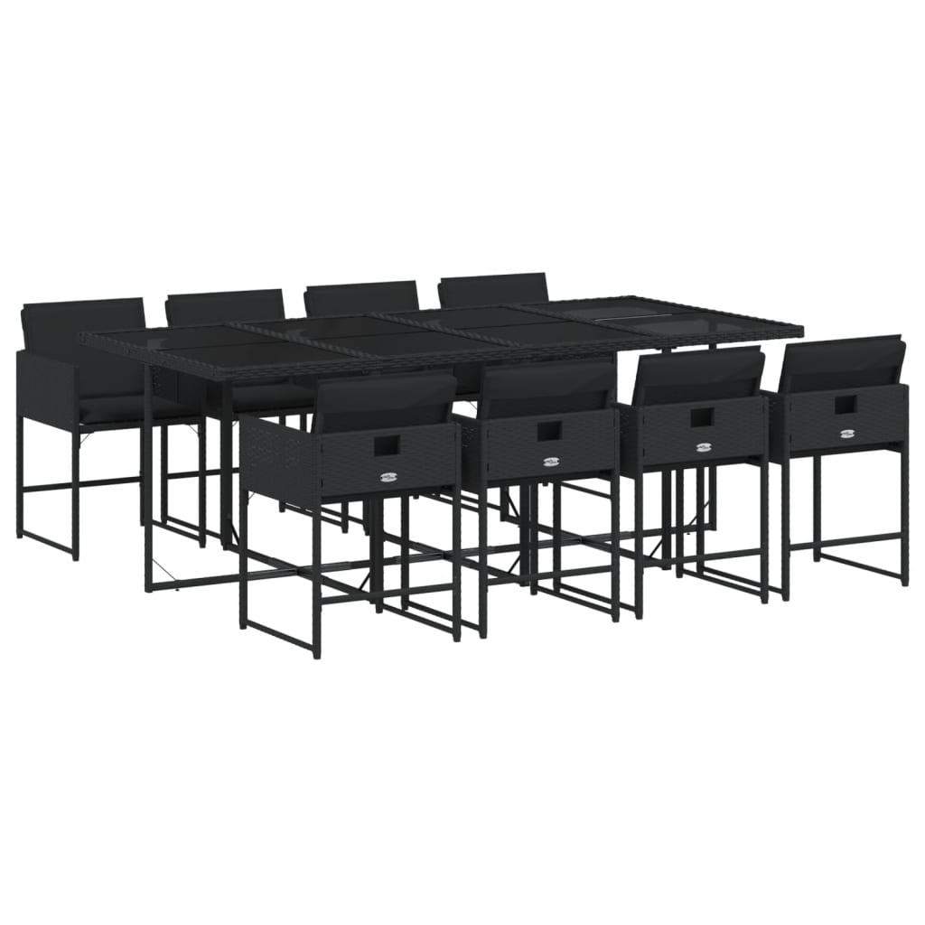 vidaXL Set de comedor de jardín 9 pzas y cojines ratán sintético negro