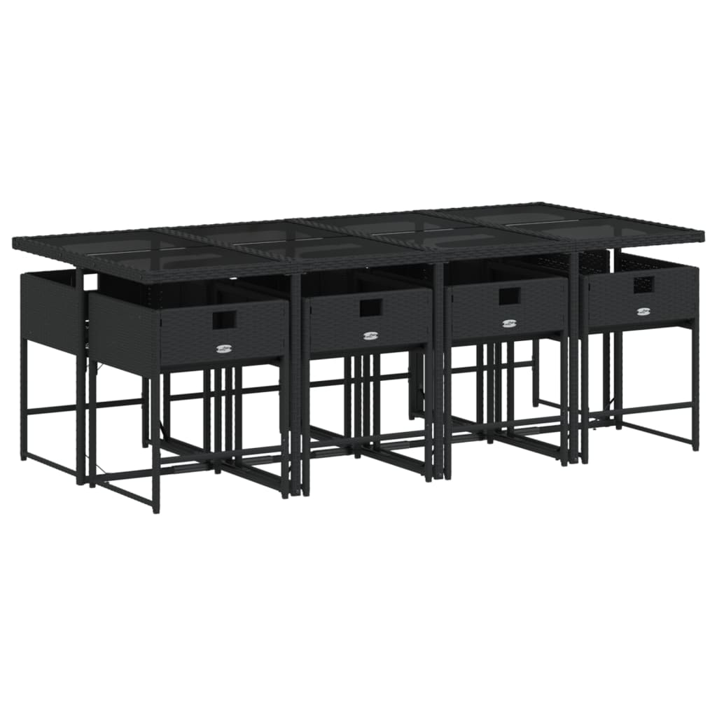 vidaXL Set de comedor de jardín 9 pzas y cojines ratán sintético negro