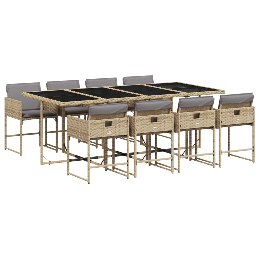 vidaXL Set comedor de jardín 9 pzas con cojines ratán sintético beige