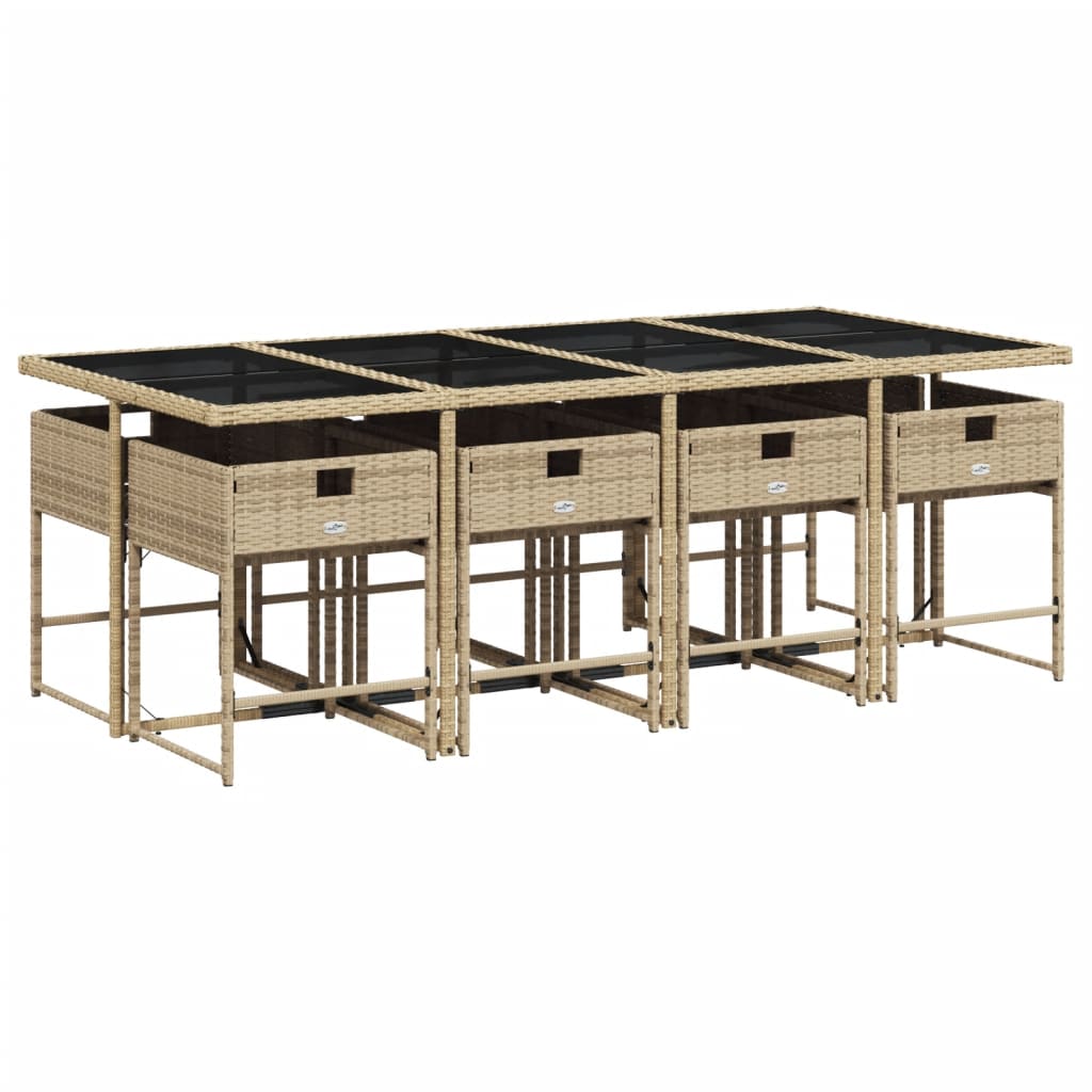 vidaXL Set comedor de jardín 9 pzas con cojines ratán sintético beige