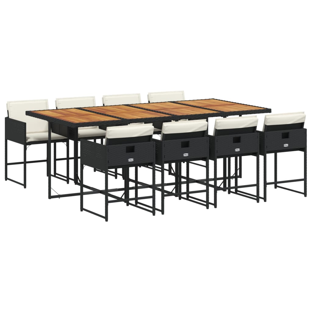 vidaXL Set de comedor de jardín 9 pzas y cojines ratán sintético negro