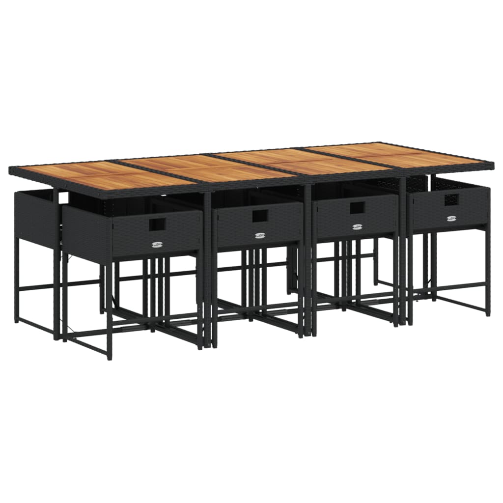 vidaXL Set de comedor de jardín 9 pzas y cojines ratán sintético negro