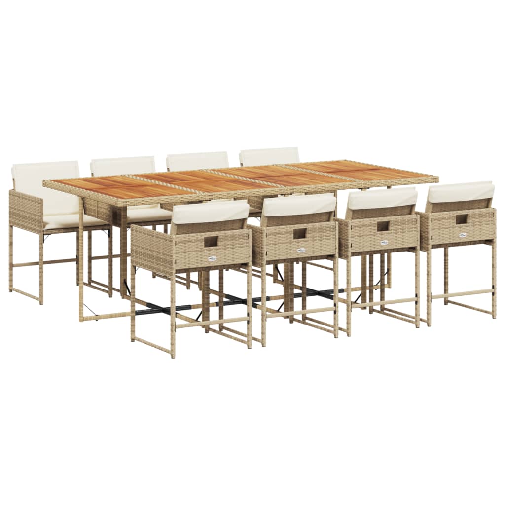 vidaXL Set comedor de jardín 9 pzas con cojines ratán sintético beige