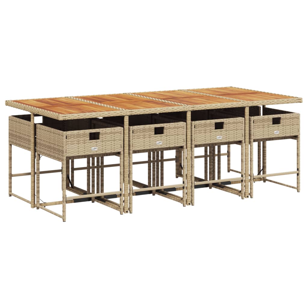 vidaXL Set comedor de jardín 9 pzas con cojines ratán sintético beige