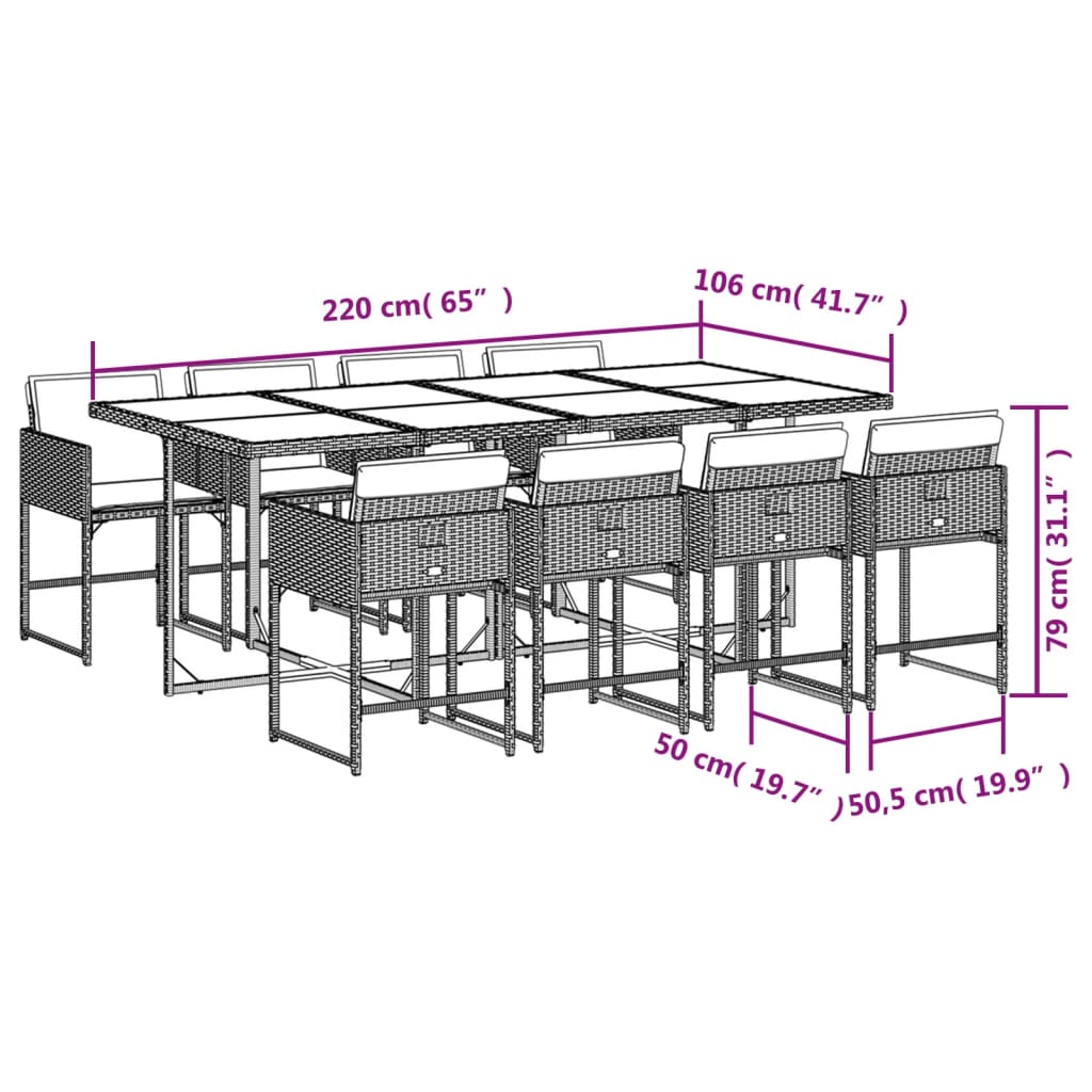 vidaXL Set comedor de jardín 9 pzas con cojines ratán sintético beige