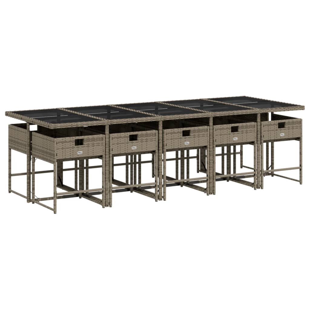 vidaXL Set de comedor de jardín 11 pzas y cojines ratán sintético gris