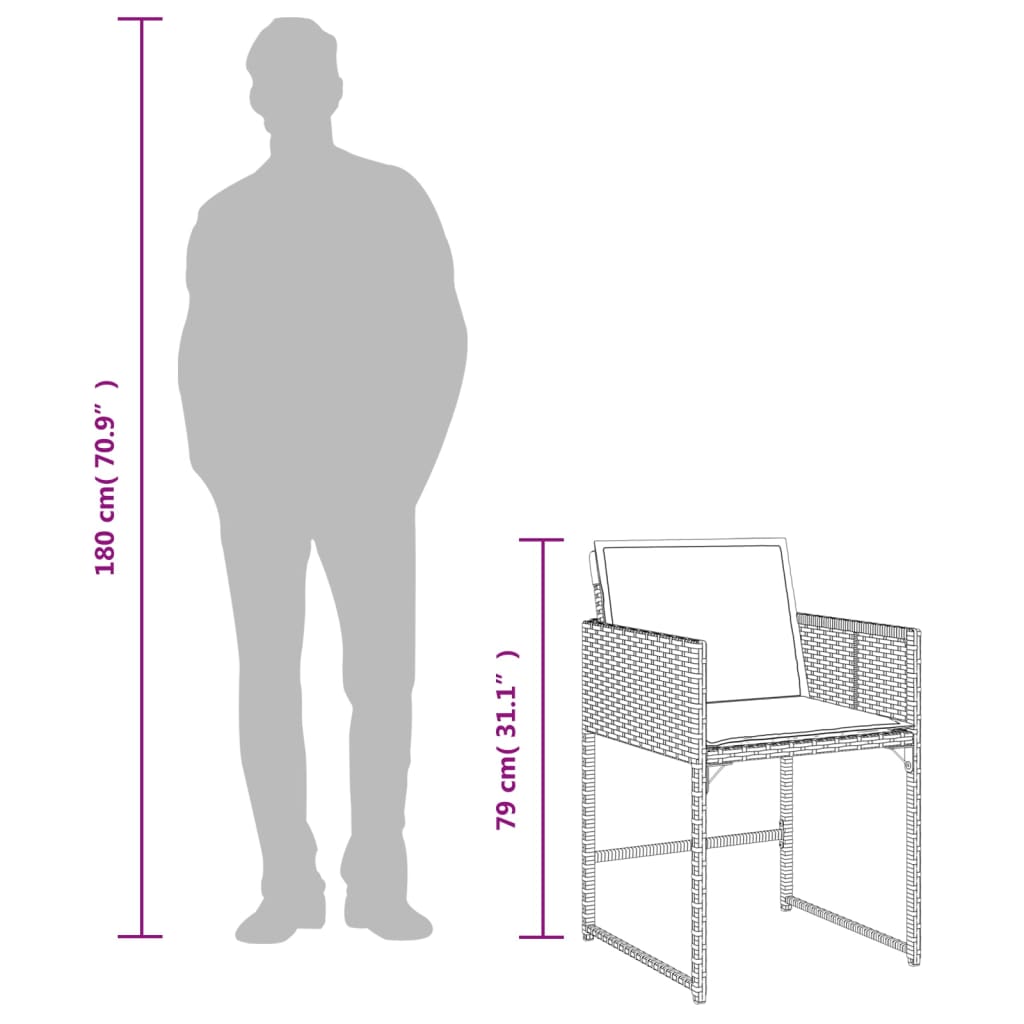 vidaXL Set de comedor de jardín 11 pzas y cojines ratán sintético gris