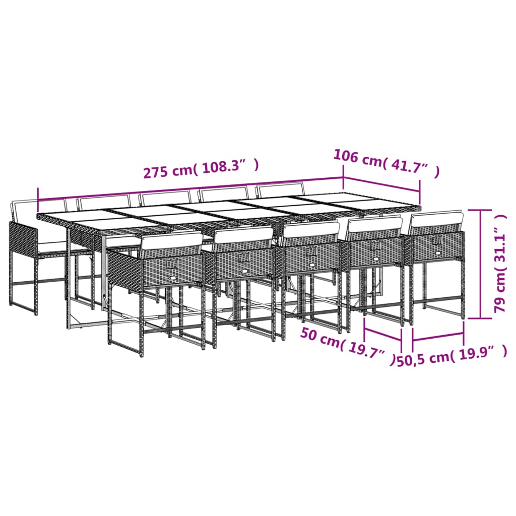 vidaXL Set comedor de jardín 11 pzas y cojines ratán sintético marrón