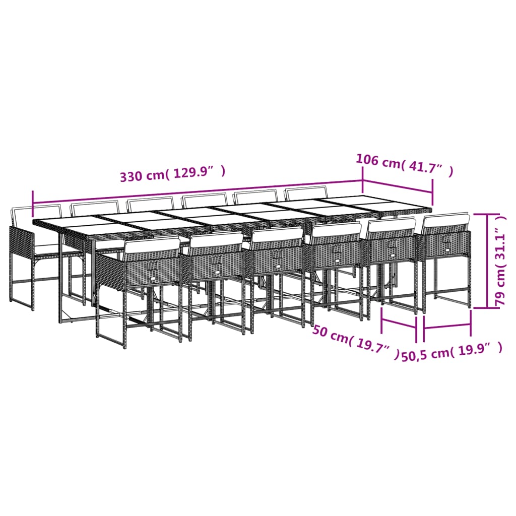 vidaXL Set muebles de jardín 13 pzas y cojines ratán sintético marrón