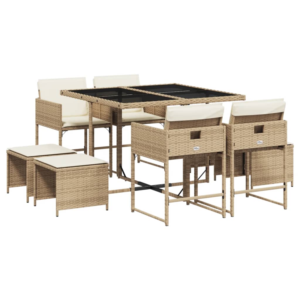 vidaXL Set comedor de jardín 9 pzas con cojines ratán sintético beige