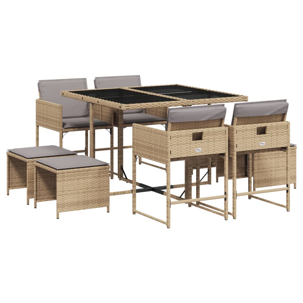 vidaXL Set comedor de jardín 9 pzas con cojines ratán sintético beige