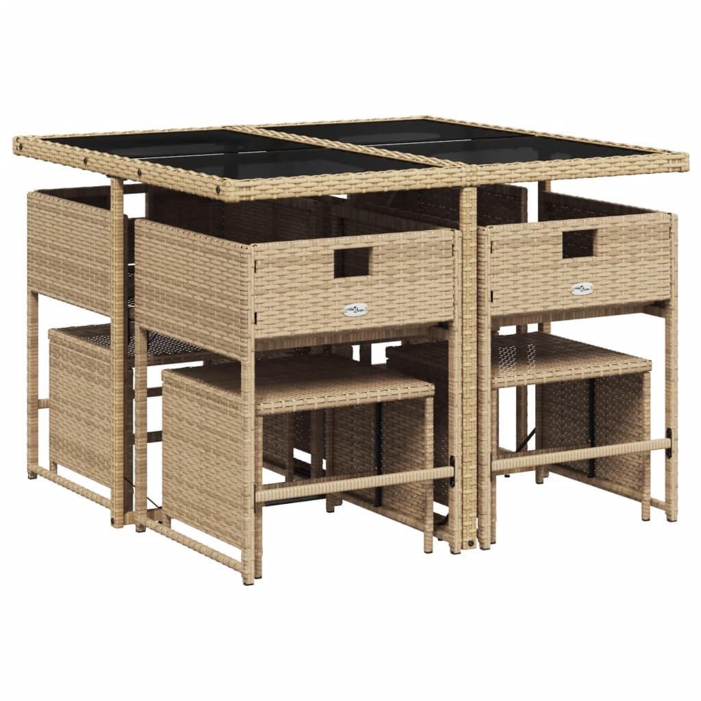 vidaXL Set comedor de jardín 9 pzas con cojines ratán sintético beige