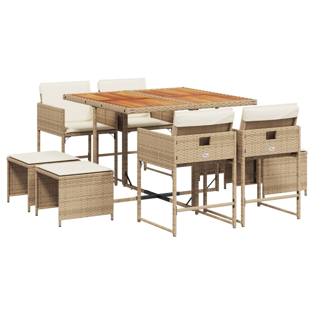 vidaXL Set comedor de jardín 9 pzas con cojines ratán sintético beige