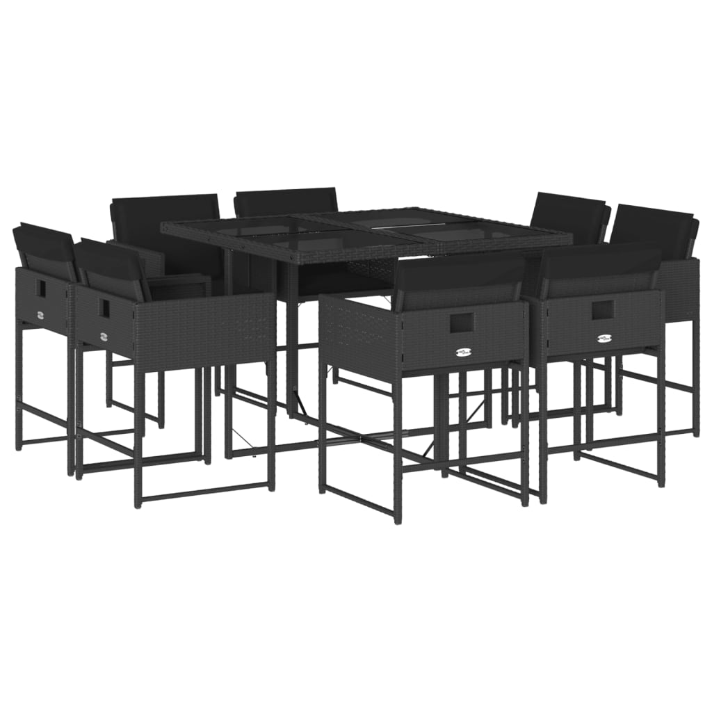 vidaXL Set de comedor de jardín 9 pzas y cojines ratán sintético negro