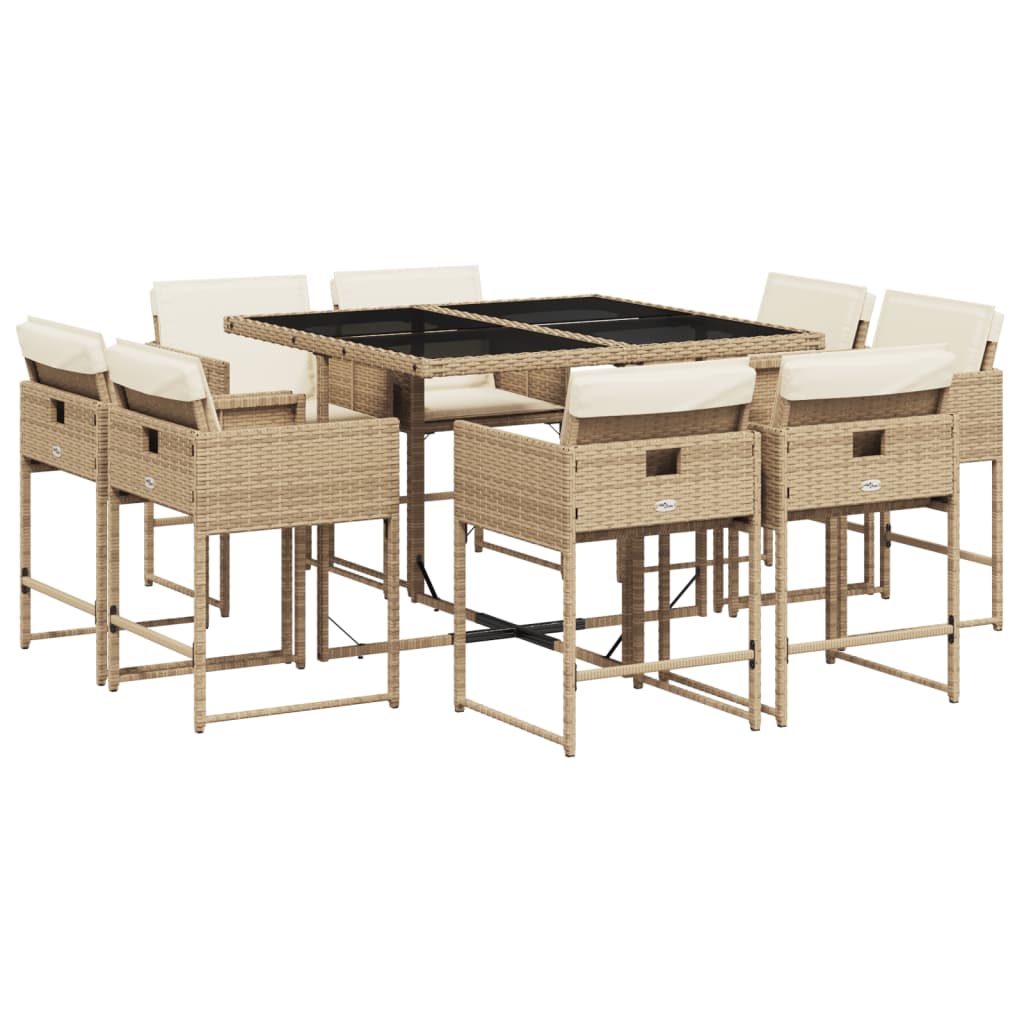 vidaXL Set comedor de jardín 9 pzas con cojines ratán sintético beige