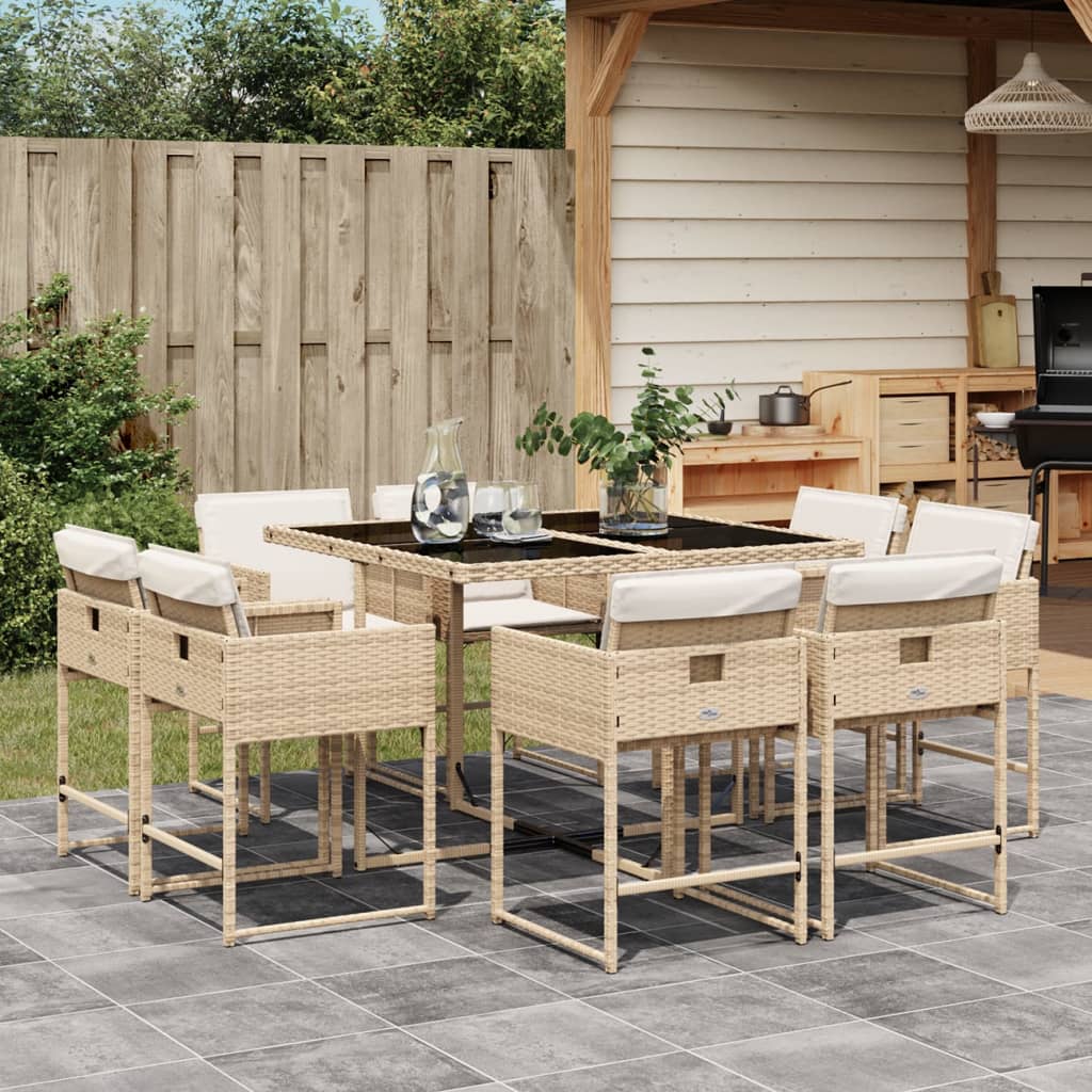 vidaXL Set comedor de jardín 9 pzas con cojines ratán sintético beige