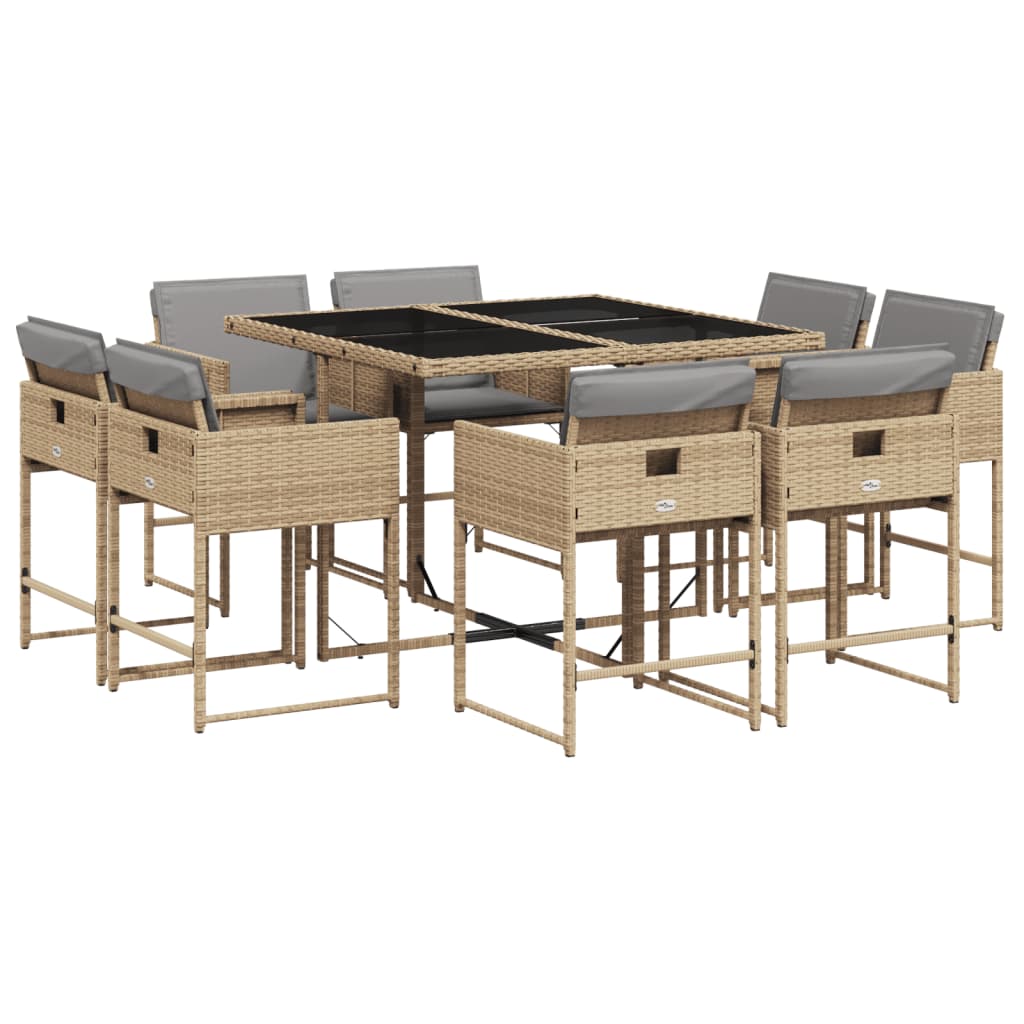 vidaXL Set comedor de jardín 9 pzas con cojines ratán sintético beige