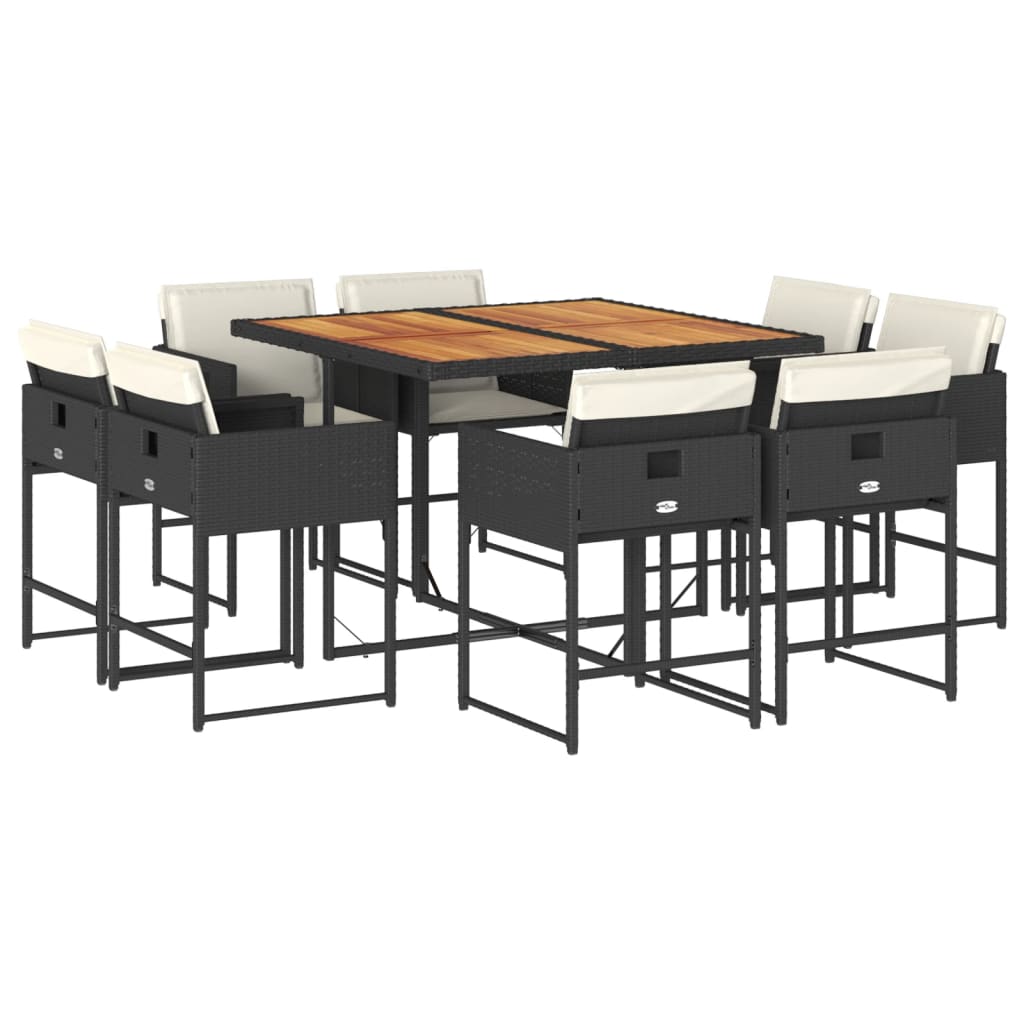 vidaXL Set de comedor de jardín 9 pzas y cojines ratán sintético negro