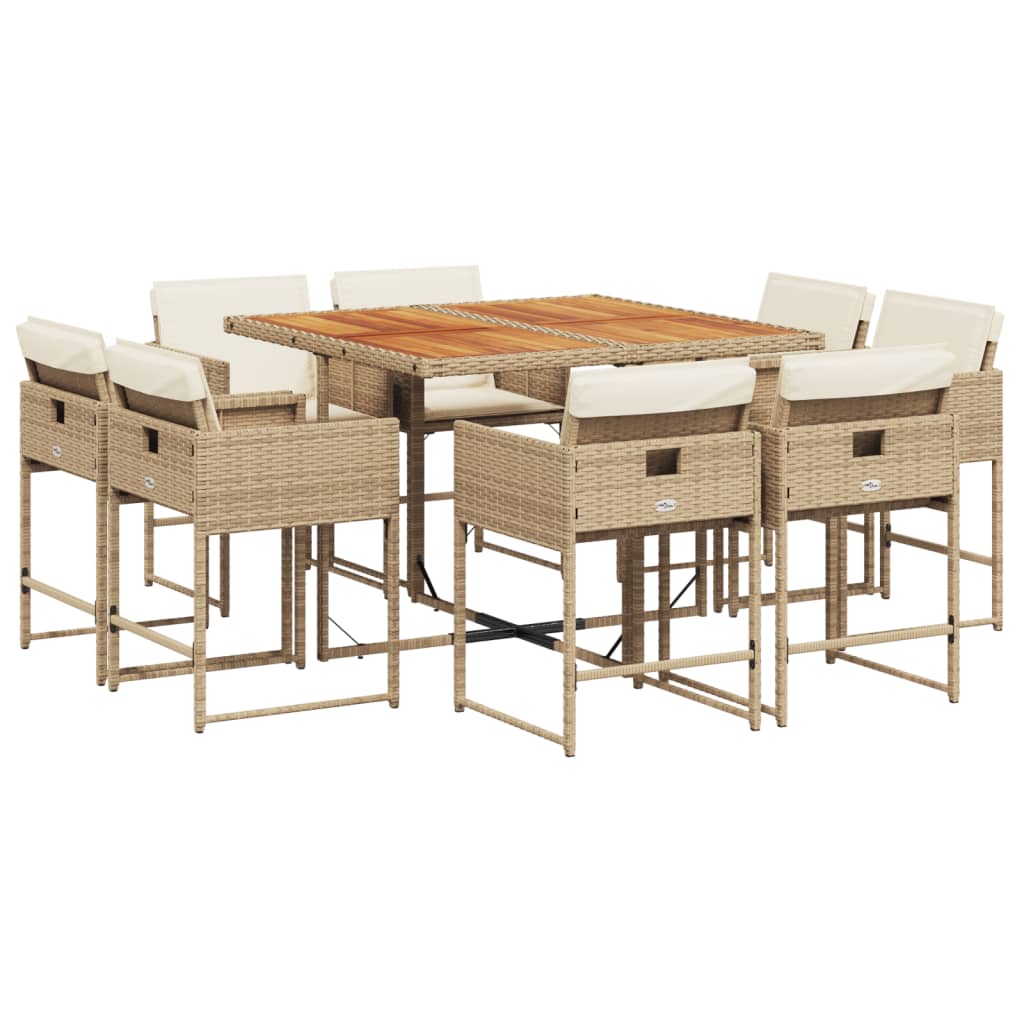 vidaXL Set comedor de jardín 9 pzas con cojines ratán sintético beige