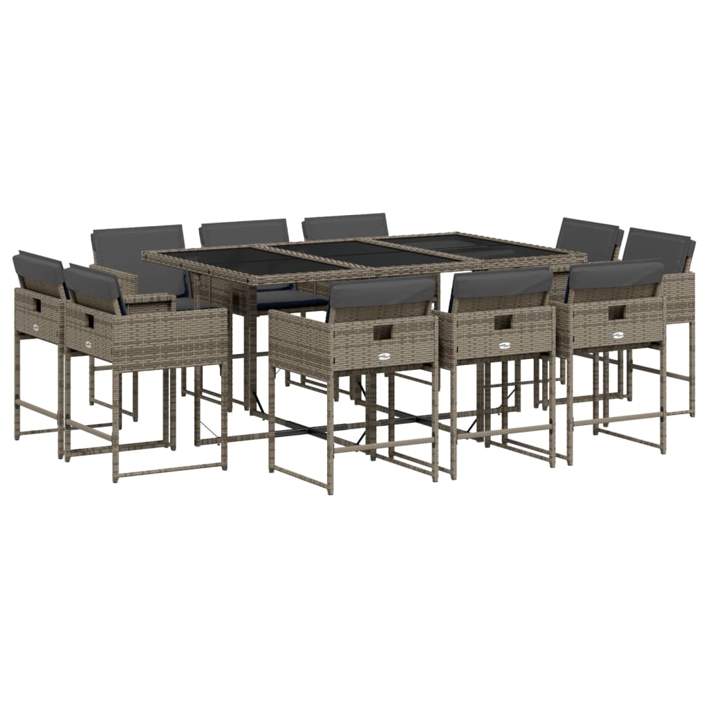 vidaXL Set de comedor de jardín 11 pzas y cojines ratán sintético gris