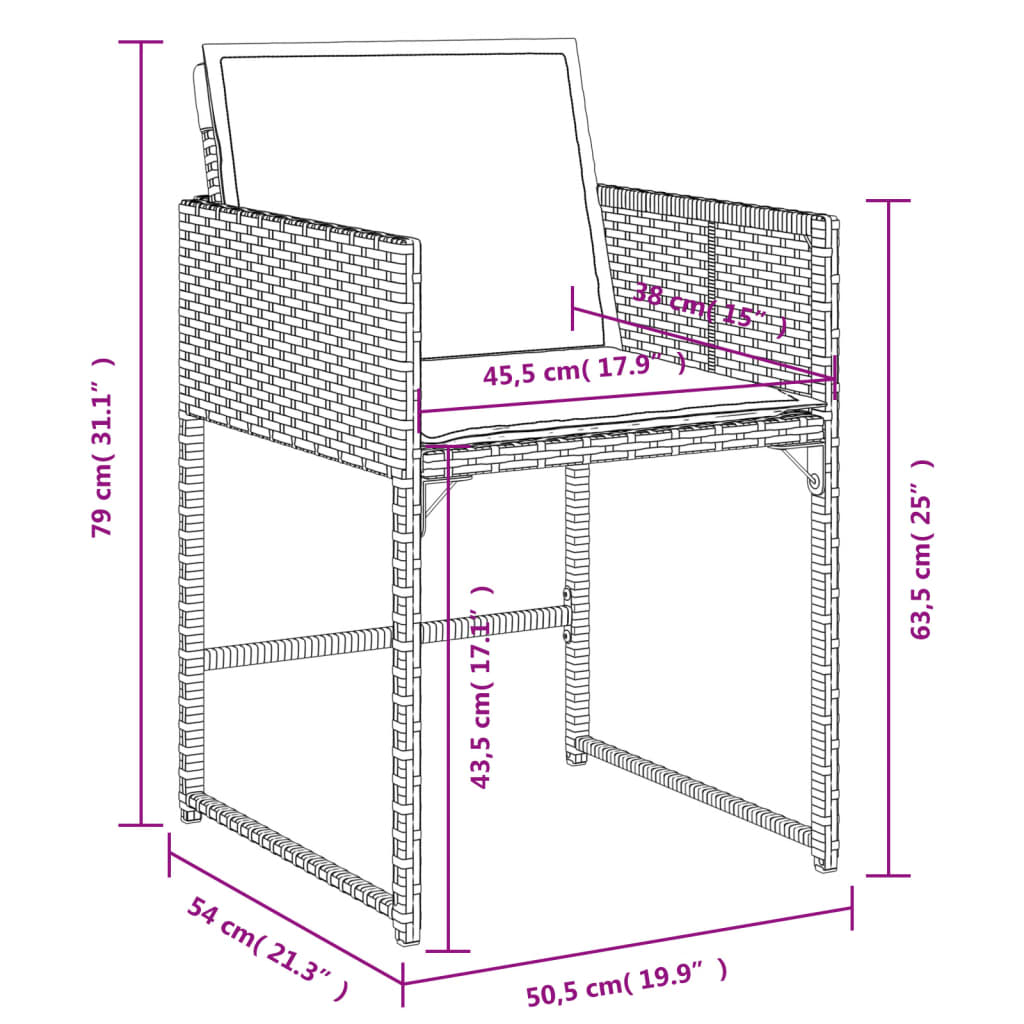 vidaXL Set de comedor de jardín 11 pzas y cojines ratán sintético gris