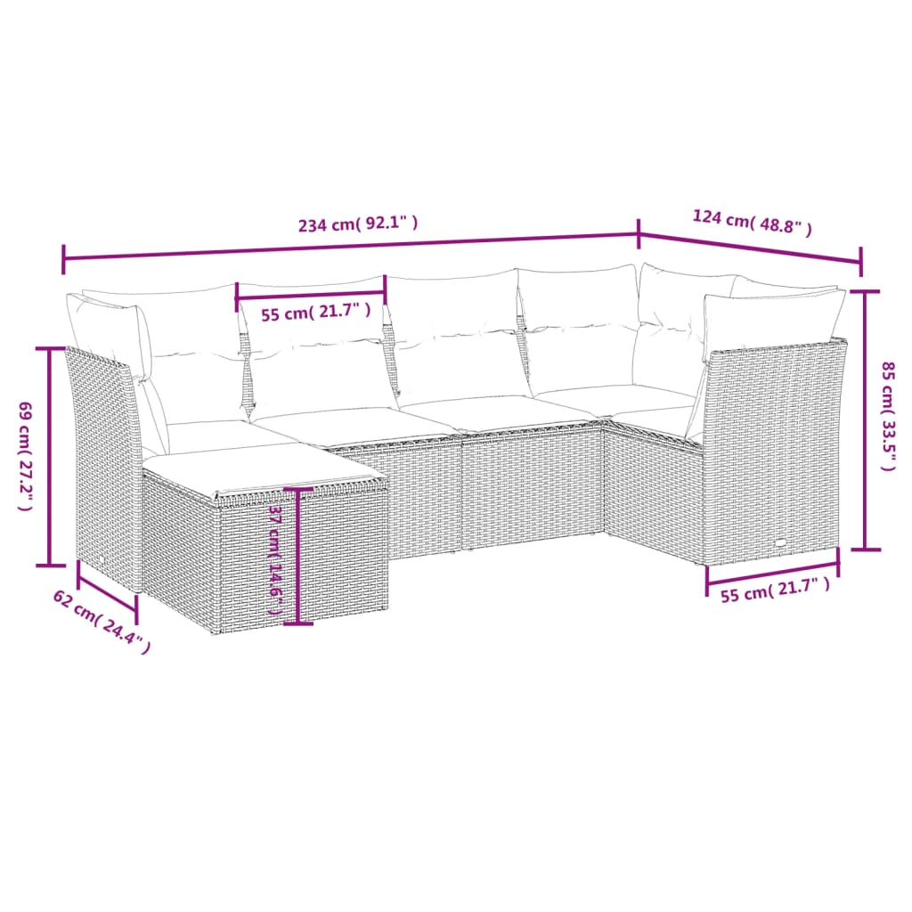 vidaXL Set sofás de jardín 6 piezas y cojines ratán sintético marrón