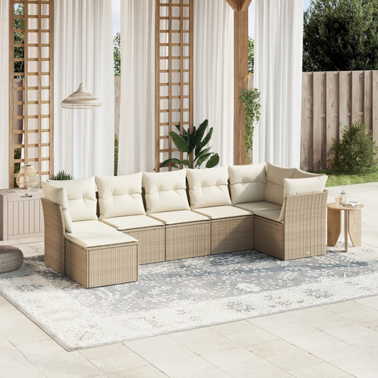 vidaXL Set sofás de jardín 7 piezas y cojines ratán sintético beige