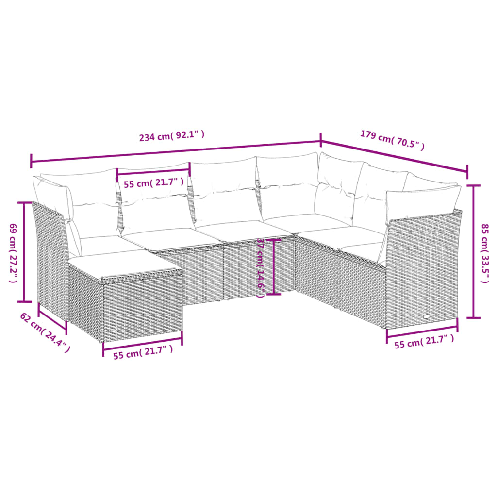 vidaXL Set sofás de jardín 7 piezas y cojines ratán sintético beige