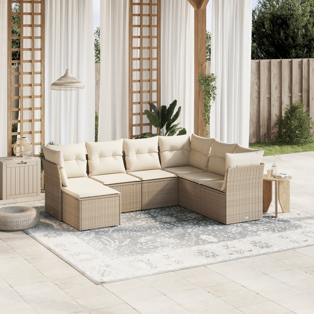 vidaXL Set sofás de jardín 7 piezas y cojines ratán sintético beige