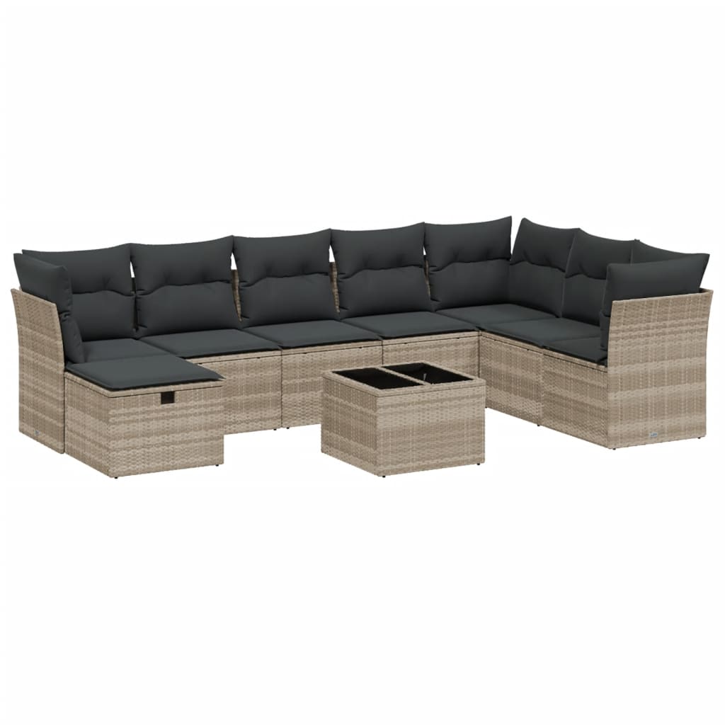 vidaXL Set muebles jardín 9 pzas y cojines ratán sintético gris claro