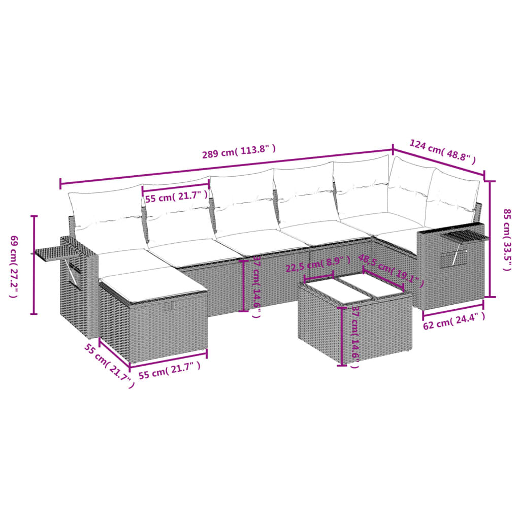 vidaXL Set sofás de jardín 8 piezas y cojines ratán sintético marrón