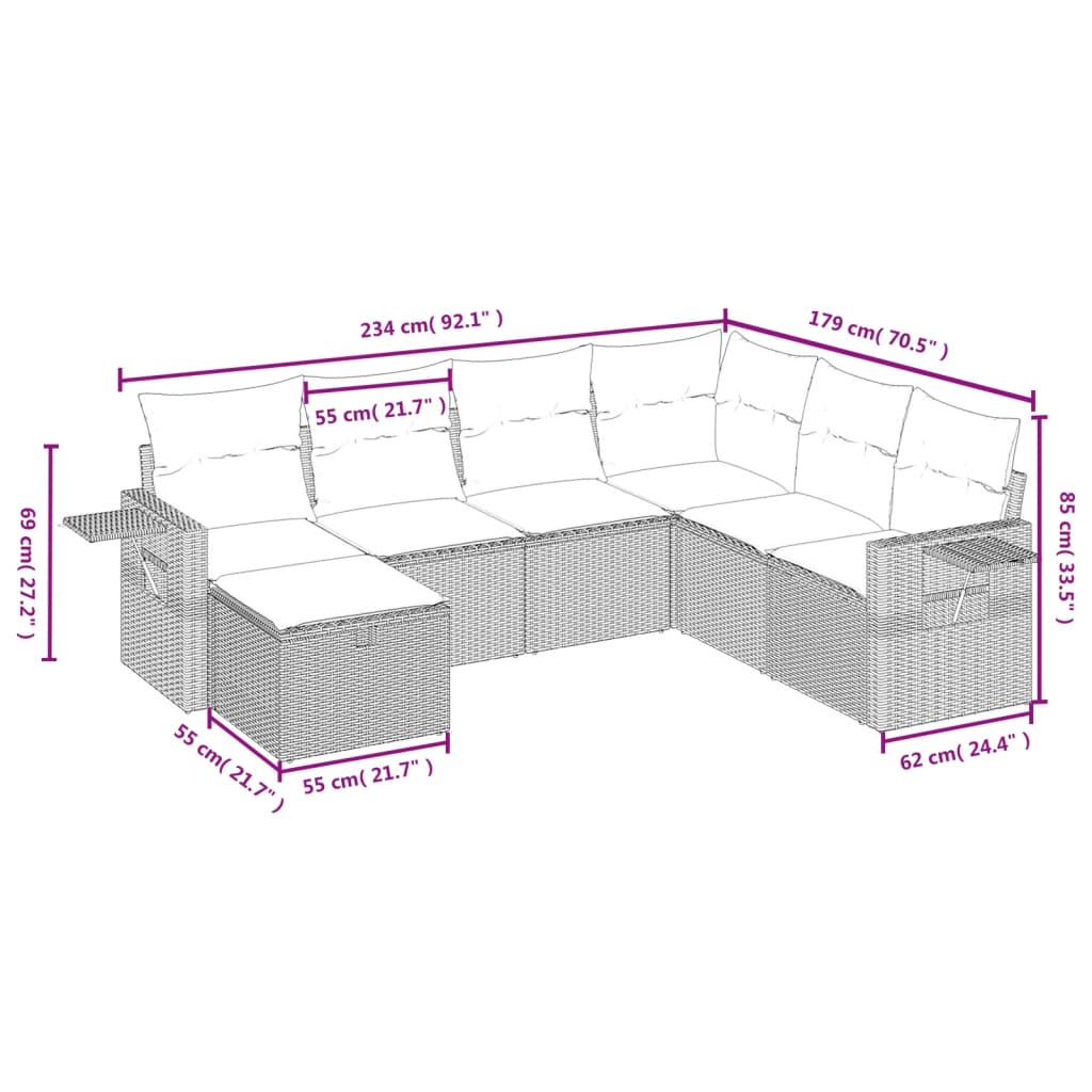 vidaXL Set de sofás de jardín 7 pzas con cojines ratán PE gris claro