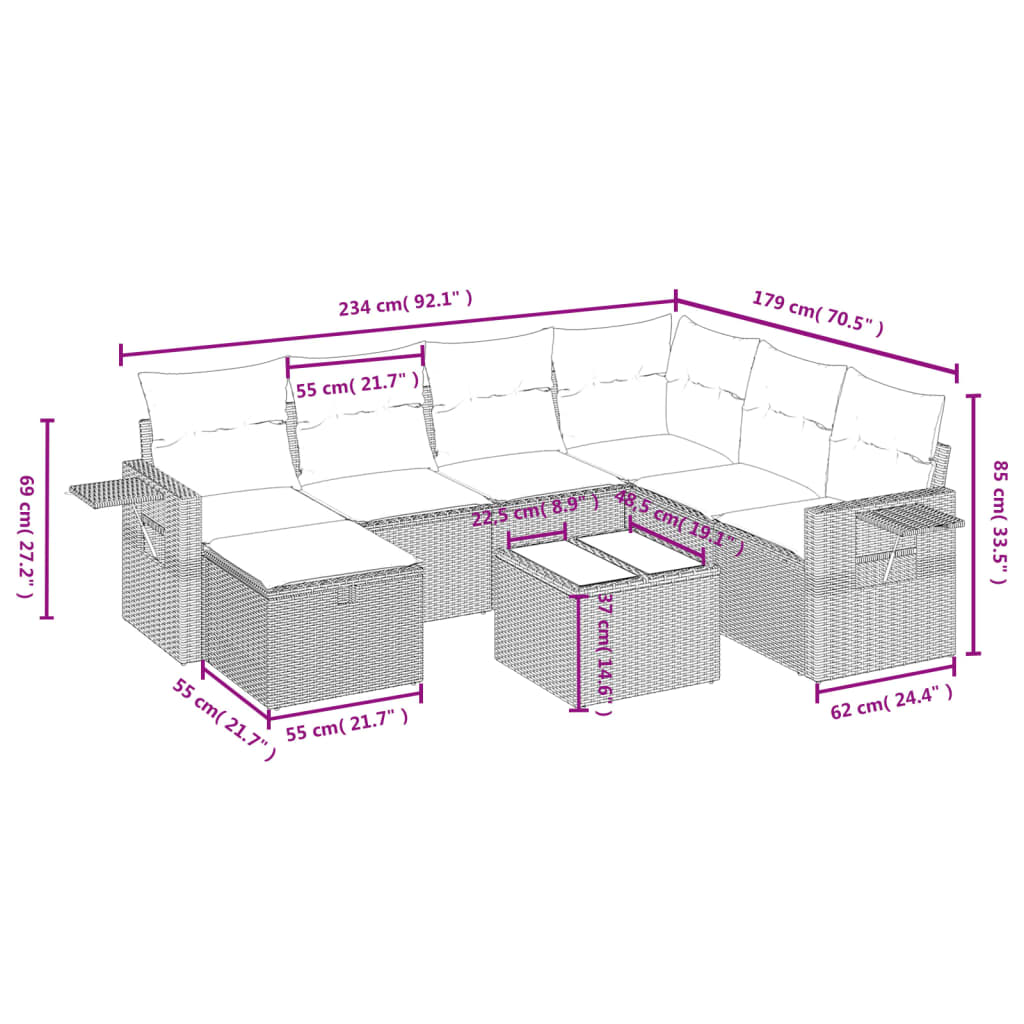 vidaXL Set de sofás de jardín 8 pzas y cojines ratán sintético gris