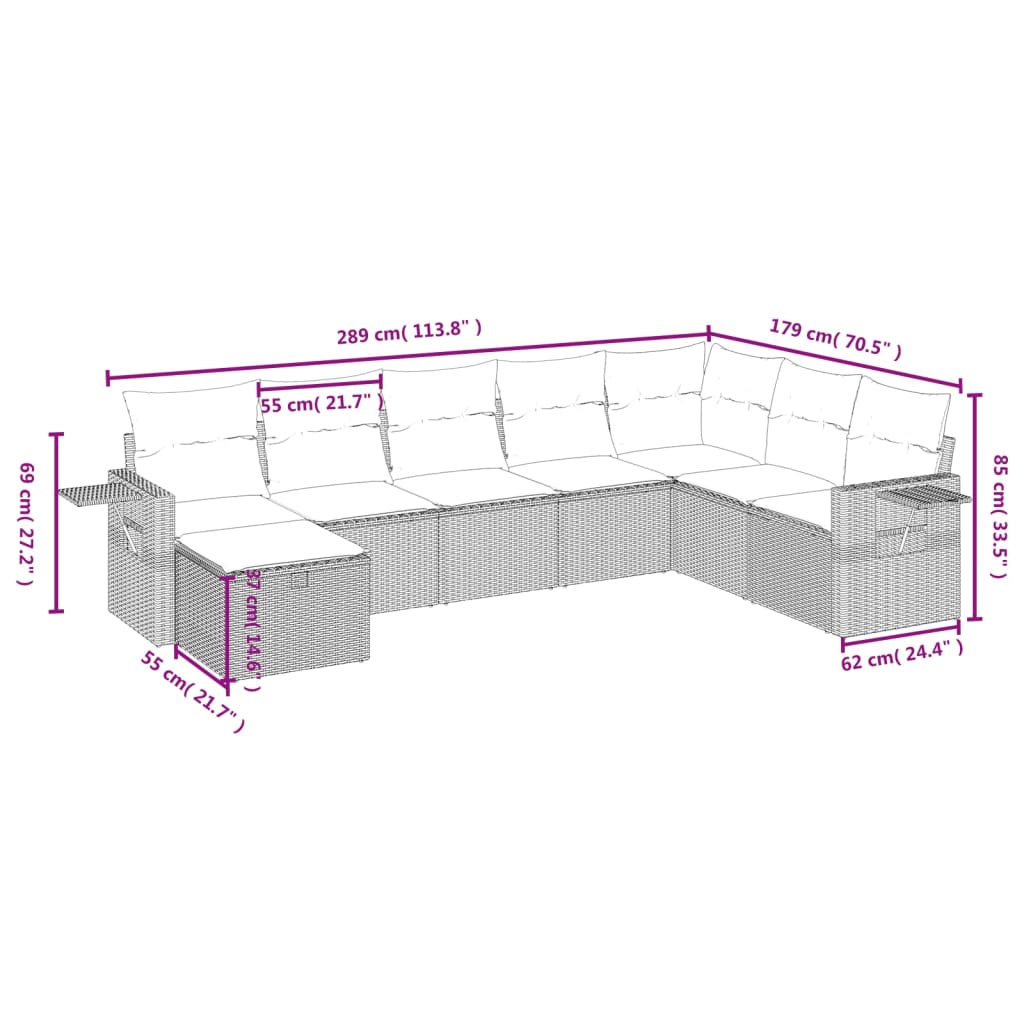 vidaXL Set sofás de jardín 8 piezas y cojines ratán sintético marrón