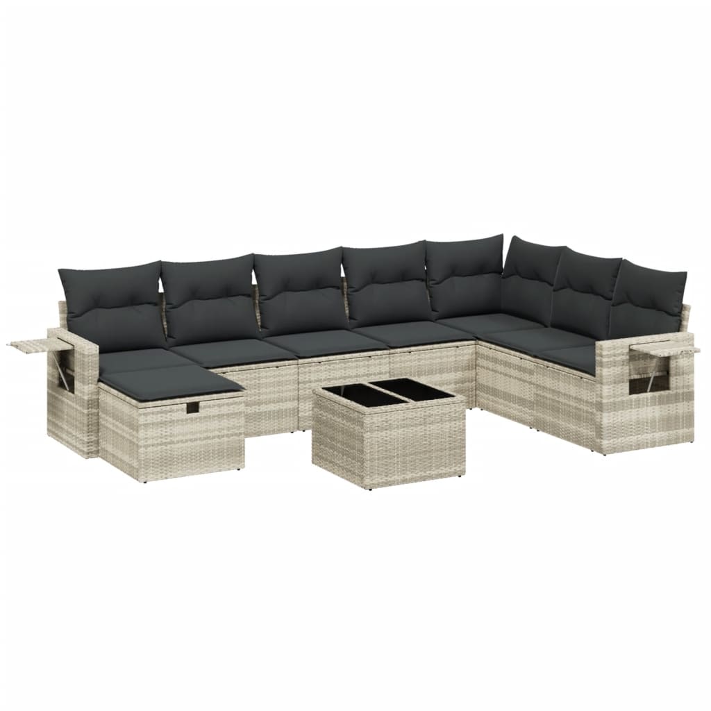 vidaXL Set muebles jardín 9 pzas y cojines ratán sintético gris claro