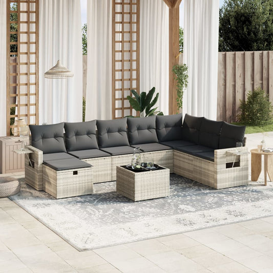 vidaXL Set muebles jardín 9 pzas y cojines ratán sintético gris claro