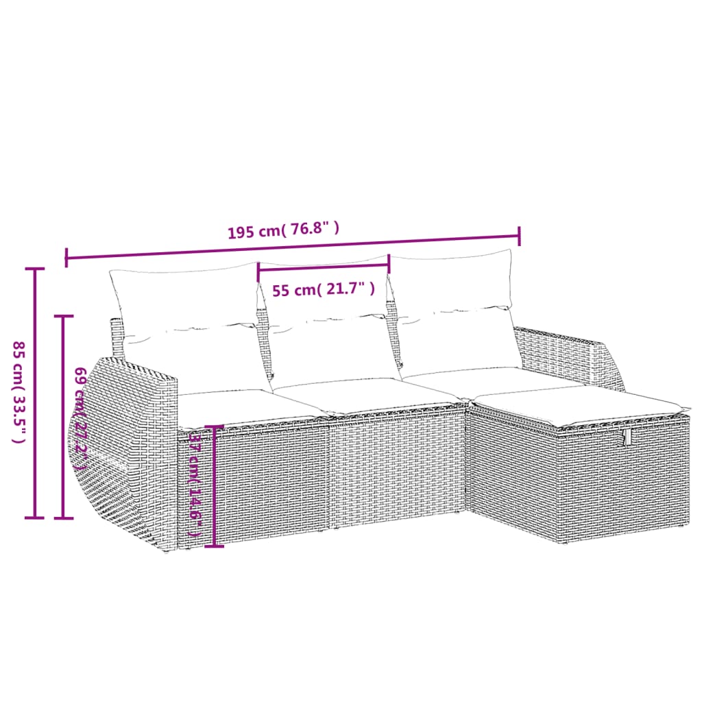 vidaXL Set de sofás de jardín 4 pzas y cojines ratán sintético gris