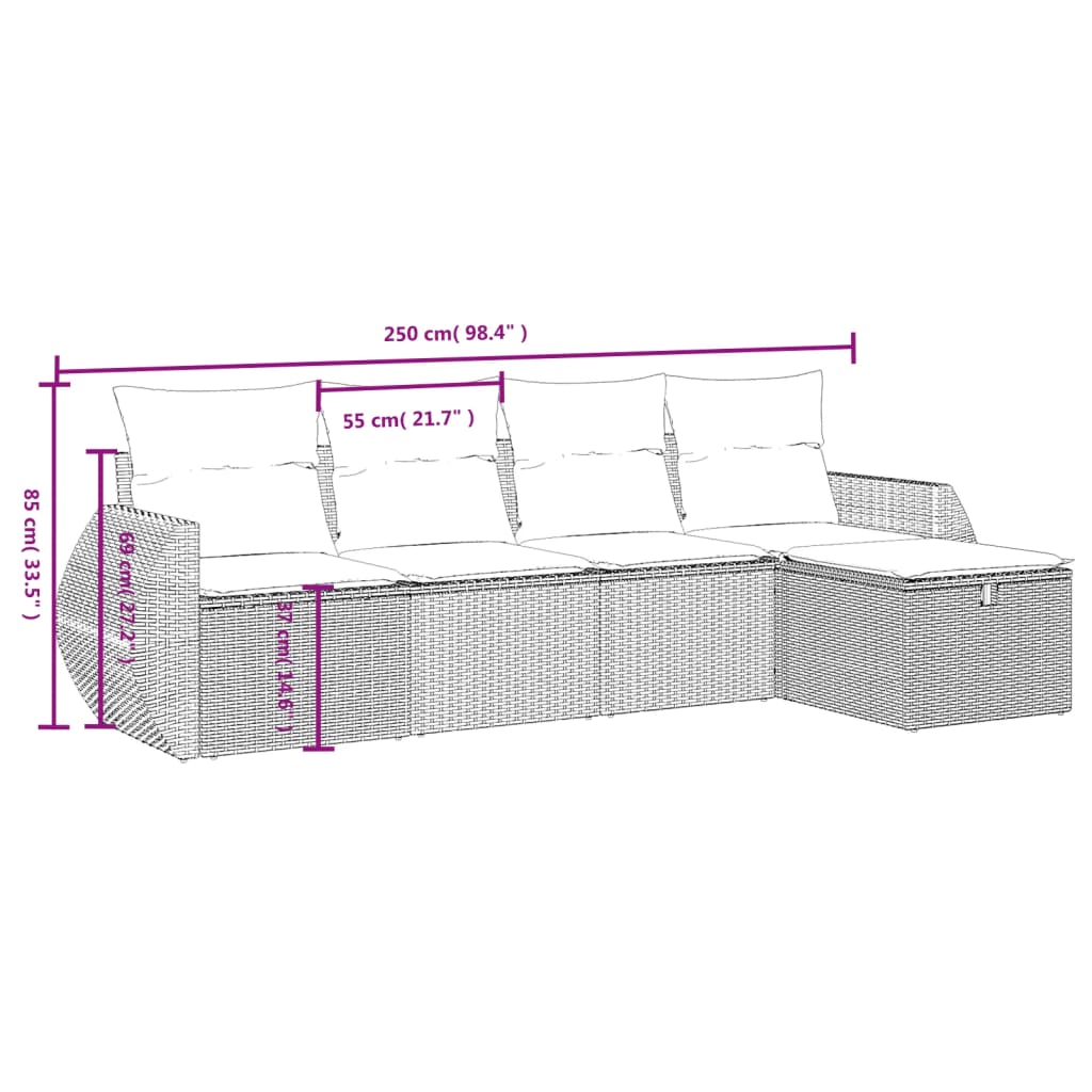 vidaXL Set comedor de jardín 5 piezas y cojines ratán sintético marrón