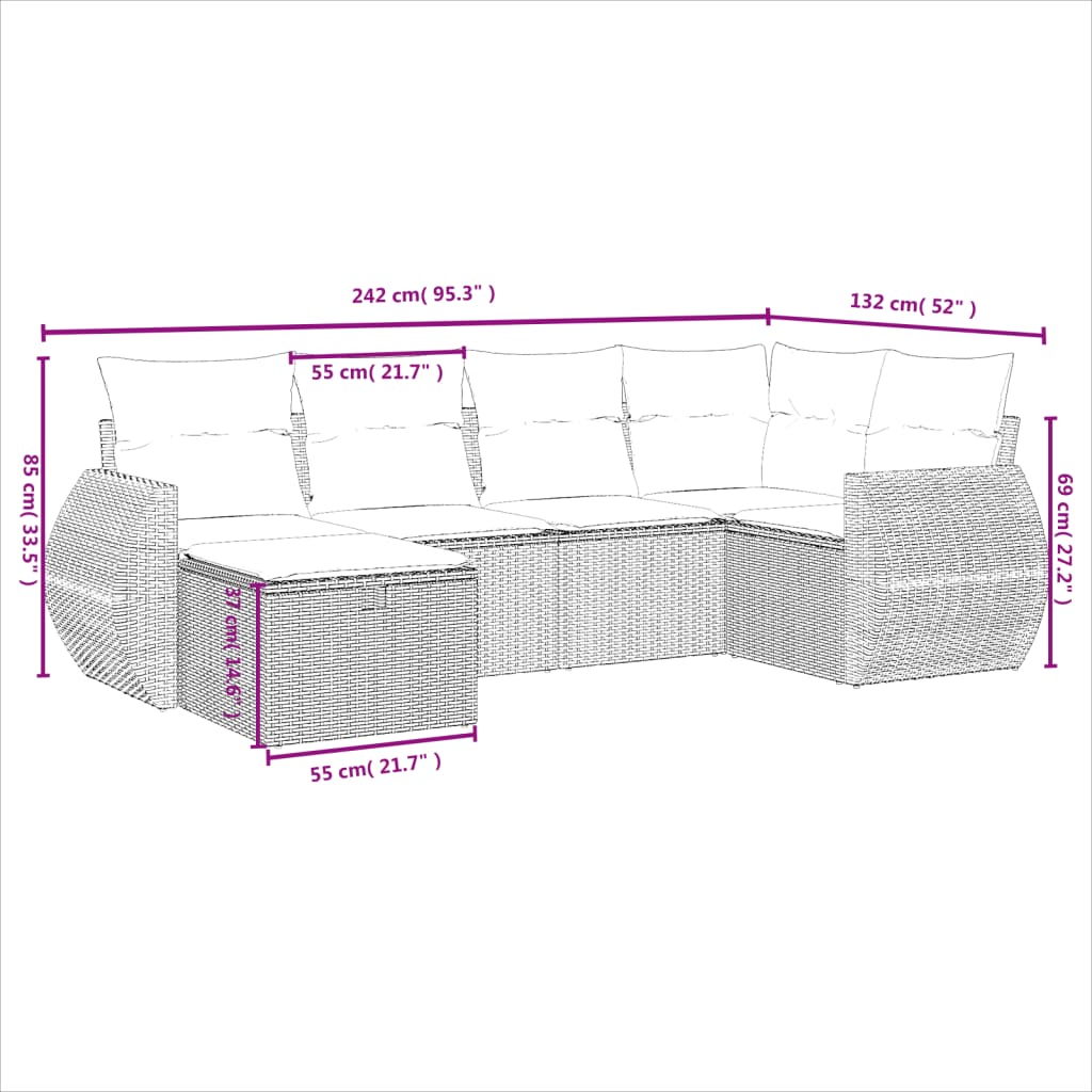 vidaXL Set sofás de jardín 6 piezas y cojines ratán sintético marrón