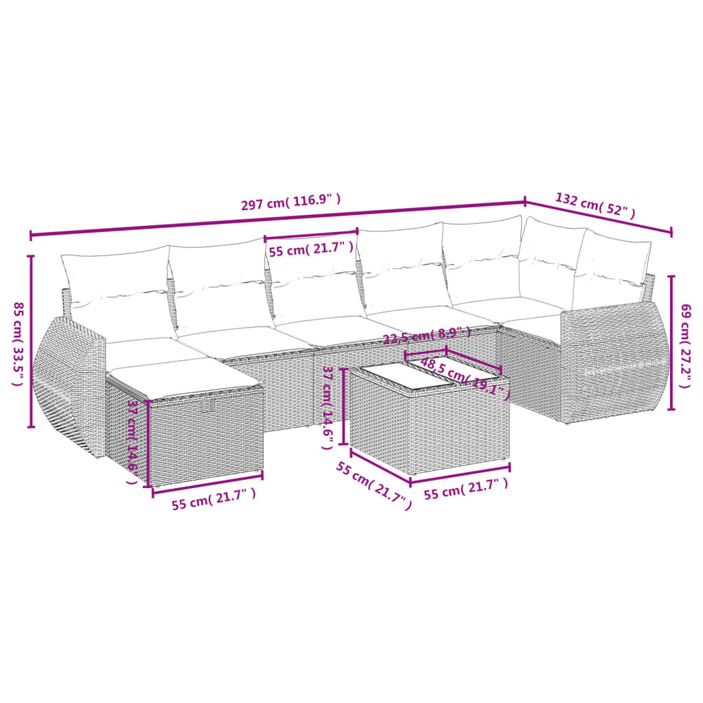 vidaXL Set sofás de jardín 8 piezas y cojines ratán sintético marrón