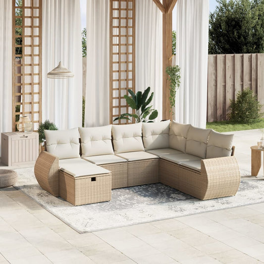 vidaXL Set sofás de jardín 7 piezas y cojines ratán sintético beige