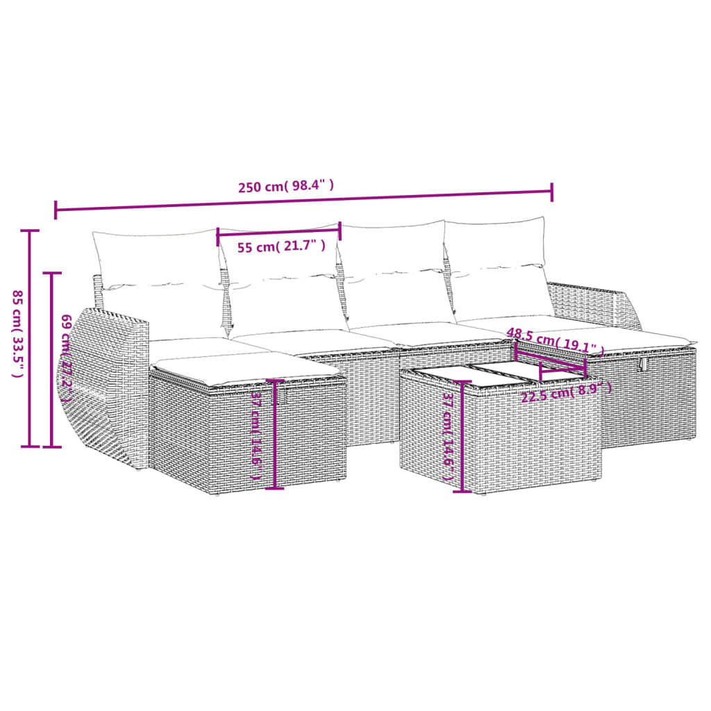 vidaXL Set sofás de jardín 6 piezas y cojines ratán sintético marrón