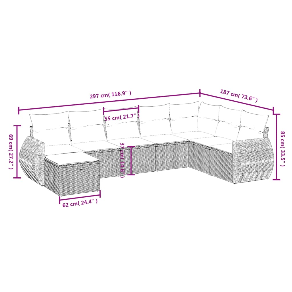 vidaXL Set de sofás de jardín 8 pzas y cojines ratán sintético gris