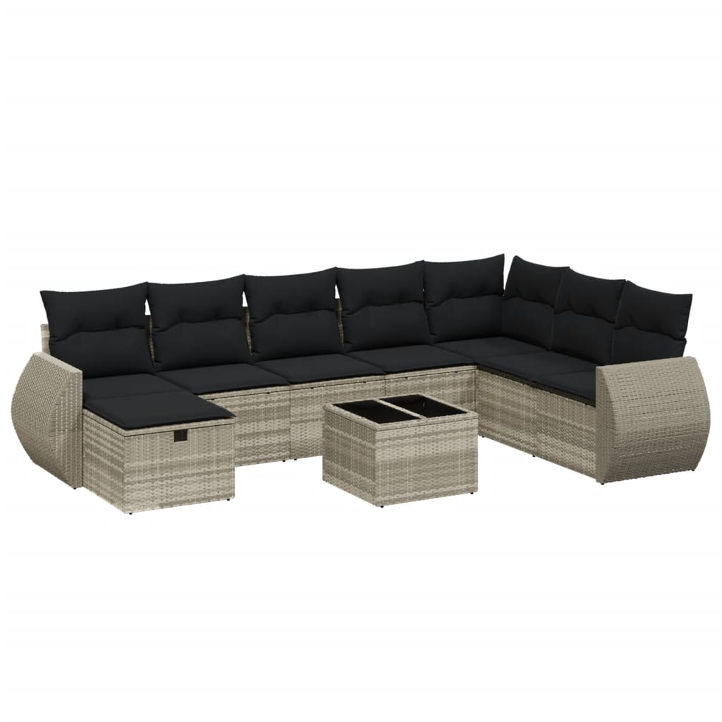 vidaXL Set muebles jardín 9 pzas y cojines ratán sintético gris claro