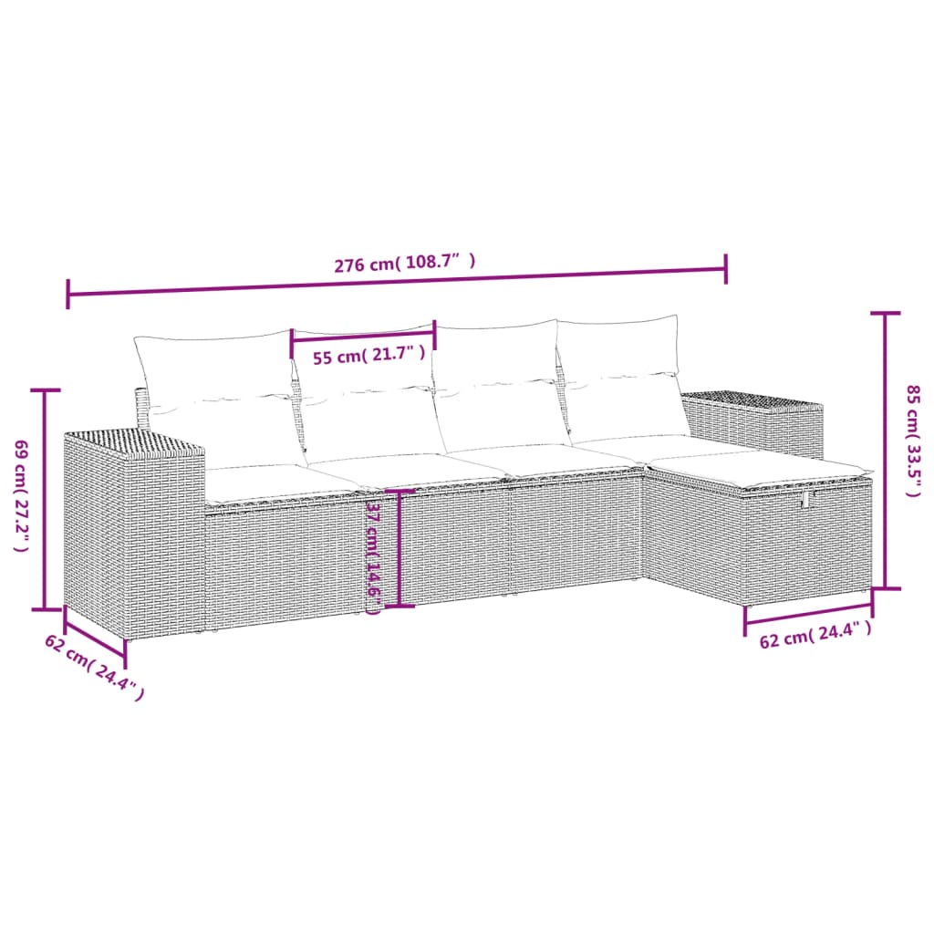 vidaXL Set comedor de jardín 5 piezas y cojines ratán sintético marrón