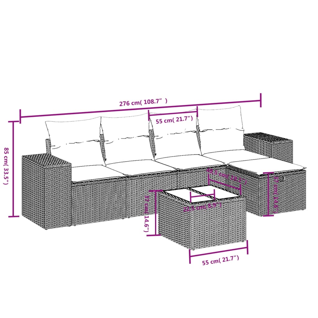 vidaXL Set sofás de jardín 6 piezas y cojines ratán sintético marrón