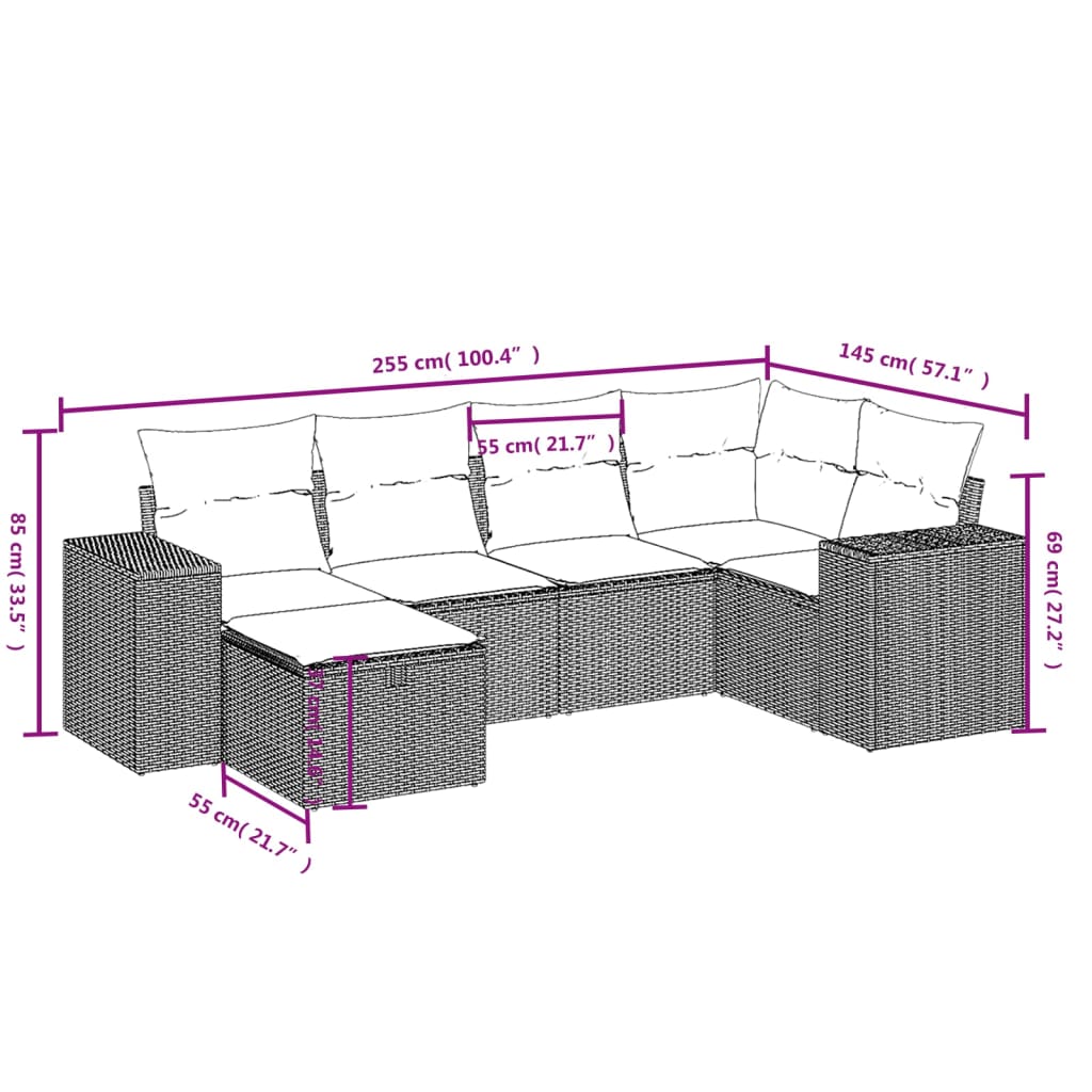 vidaXL Set de sofás de jardín 6 piezas y cojines ratán sintético negro