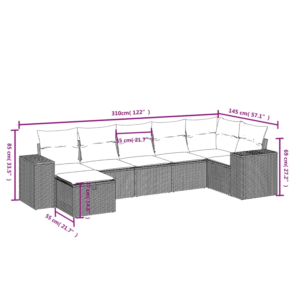 vidaXL Set sofás de jardín 7 piezas y cojines ratán sintético beige