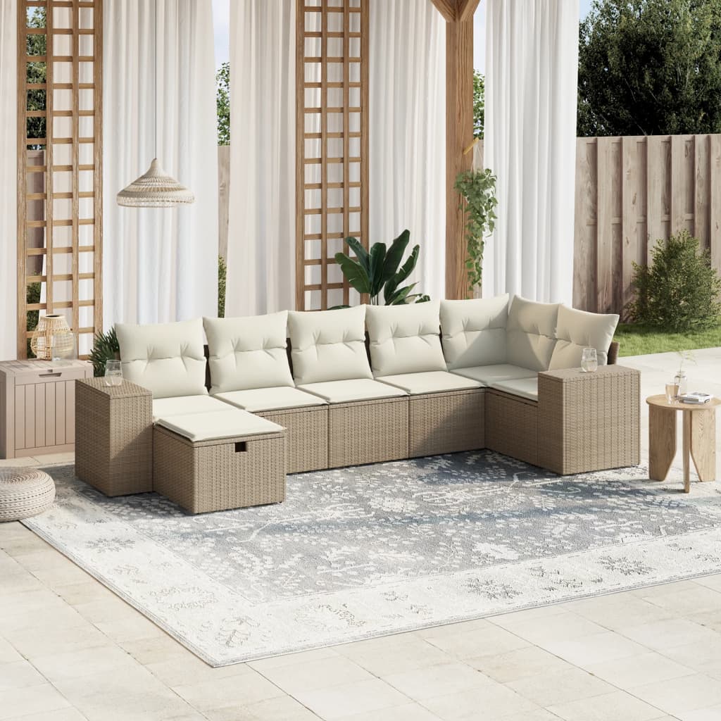 vidaXL Set sofás de jardín 7 piezas y cojines ratán sintético beige