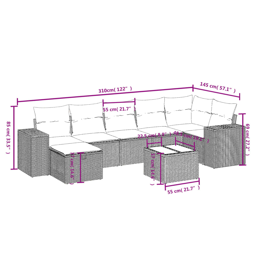 vidaXL Set sofás de jardín 8 piezas y cojines ratán sintético marrón